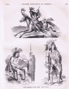 Typy Indian północnoamerykańskich (1640s), ilustracja z pubu Cassells History of the United States. autorstwa Pettera i Galpina c.1890 autorstwa American School