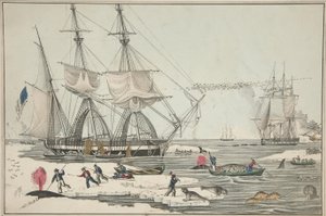 Łowisko wielorybów na Morzu Północnym, wyd. 1860 (kolor lito) autorstwa American School