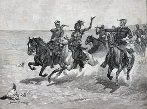 Policja konna północno-zachodnia „Aresztowanie mordercy Blackfeet” (litografia) autorstwa American School