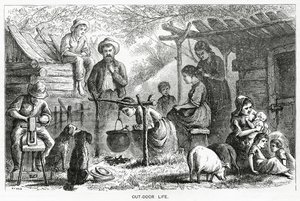 Życie w plenerze, ilustracja do opowiadania fabularnego, Społeczność wyrzutków, z Appletons Journal, 23 marca 1872 r. autorstwa American School