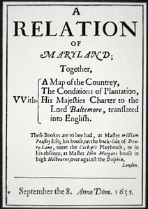 Broszura o kolonii Maryland wydana przez Drugiego Lorda Baltimore autorstwa American School