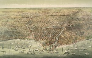 Panoramiczny widok miasta Chicago, wyd. 1892 (kolorowa litografia) autorstwa American School