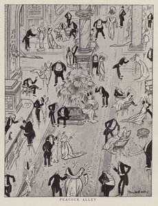 Peacock Alley, kreskówka wyśmiewająca ostentacyjną modę epoki (litografia) autorstwa American School