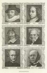 Filozofowie, Lord Bacon, Pascal, Kartezjusz, Schopenhauer, John Stuart Mill, Herbert Spencer autorstwa American School