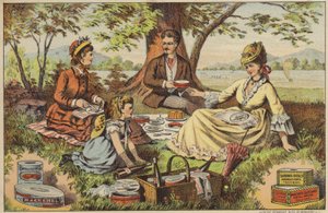 Piknik nad wodą, delektując się konserwami rybnymi autorstwa American School