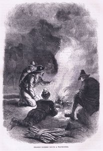 Ojciec Pielgrzym przy ognisku, ilustracja z pubu Cassell