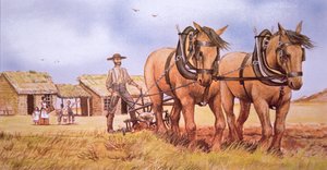 Pionierski rolnik (litografia kolorowa) autorstwa American School