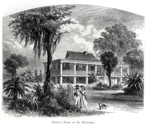 Dom plantatora nad Missisipi, rytowany przez J.H. Ellawell autorstwa American School