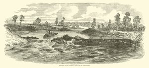 Flota tragarzy przechodząca przez tamę w Aleksandrii, maj 1864 r. autorstwa American School