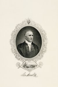 Portret Sama Houstona z widokiem na miasto, ca. 1855-c. 1860 (stalowy grawerunek na papierze tkanym) autorstwa American School