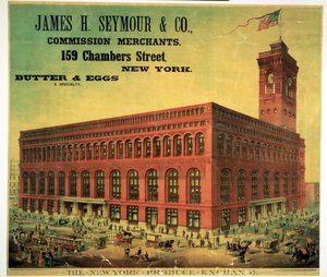 Plakat reklamujący James H. Seymour & Co. Commission Merchants w New York Produce Exchange, grawerowany przez Sacketa, Wilhelmsa i Betziga, c.1885