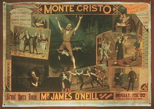 Plakat reklamujący pana Jamesa ONeilla jako Edmonda Dantesa w wersji Charlesa Fichtera Hrabiego Monte Cristo