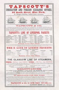 Plakat reklamujący Tapscotts Emigration and Foreign Exchange Offices, Nowy Jork, styczeń 1859