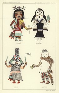 Powamu, So Wuqti, Masauu, Eototo (kolorowa litografia) autorstwa American School