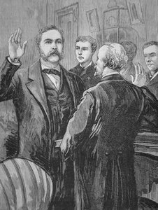 Prezydent Chester A. Arthur składa przysięgę po śmierci Jamesa Garfielda 20 września 1881 r. (lito) autorstwa American School