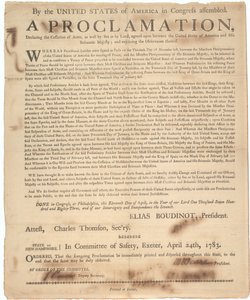 Proklamacja Kongresu o zaprzestaniu zbrojeń i zakończeniu wojny, 24 kwietnia 1783 r. autorstwa American School