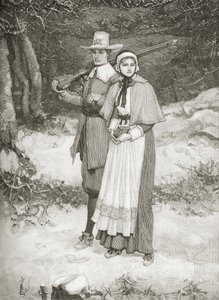 Purytanie chodzący do kościoła, z „Krótkiej historii Stanów Zjednoczonych”, opublikowanej przez A.S. Barnes und Co. w 1885 r. autorstwa American School
