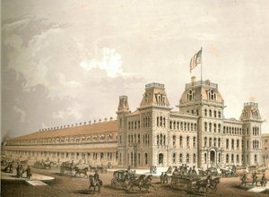 Railroad Depot, z Chicago Illustrated, z opisami literackimi Jamesa W. Sheahana, wyd. Jevne & Almini, Chicago, 1866-67 autorstwa American School