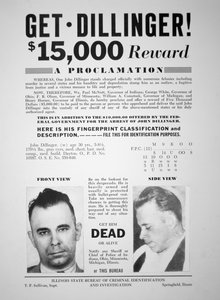 Plakat z nagrodami dla Johna Dillingera autorstwa American School
