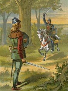 Robin Hood zatrzymuje rycerza w czarnej zbroi autorstwa American School