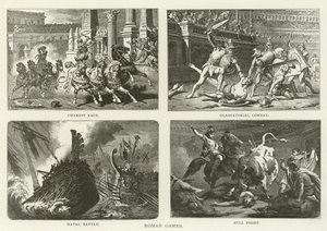 Igrzyska rzymskie, wyścig rydwanów, walka gladiatorów, bitwa morska, walka byków