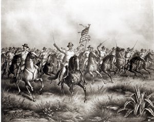 Rough Riders: Pułkownik Theodore Roosevelt, dowódca USA w San Juan Hill, Santiago, Kuba, 1898 autorstwa American School