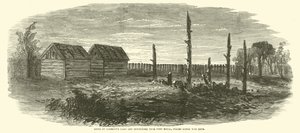 Ruiny stodoły i przybudówki Garretts w pobliżu Port Royal, gdzie zastrzelono Bootha, kwiecień 1865