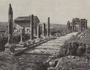 Ruiny rzymsko-berberyjskiego miasta Timgad (starożytne Thamugas), Algieria (rycina) autorstwa American School