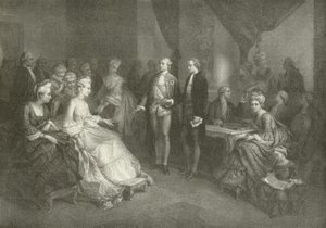 Schiller przedstawiony księżnej Saxe Weimar (wklęsłodruk) autorstwa American School