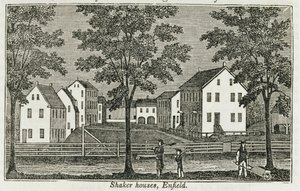 Domy Shaker w Enfield, z „Zbiorów historycznych Connecticut”, Johna Warnera Barbera, 1856 autorstwa American School