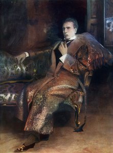 Sherlock Holmes, scena z filmu "Sherlock Holmes - dramat w czterech aktach" autorstwa Williama Gilette