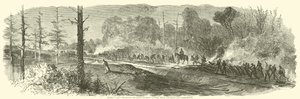 Armia Shermana niszcząca linię kolejową Macon między Rough a Ready i Jonesborough, sierpień 1864 r autorstwa American School