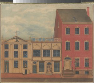 Sklep i magazyn Duncan Phyfe na Fulton Street w Nowym Jorku, ok. 1817-1820 (akwarela, tusz i gwasz na białym papierze) autorstwa American School