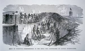 Siege of Vicksburg - Strzelcy wyborowi w dołach karabinów skonstruowanych przez generała Hickenloopera (rycina) autorstwa American School
