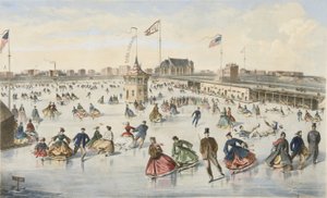 Łyżwiarstwo na Union Pond, wyd. 1863 (kolor lito) autorstwa American School
