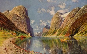 Fiord Sogne na wybrzeżu Norwegii (kolor lito) autorstwa American School