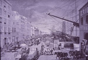 South Street Seaport w latach 70. XIX wieku, Nowy Jork (grawerowanie) autorstwa American School