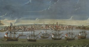 Południowo-wschodnia perspektywa miasta Nowy Jork, c.1756-7 autorstwa American School