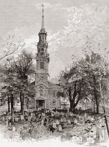 Kościół św. Pawła w Nowym Jorku w XIX wieku, z "The Century Illustrated Monthly Magazine", opublikowanego w 1884 r. (rycina) autorstwa American School