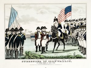 Poddanie się Cornwallisa w York Town, VA, październik 1781, wyd. Currier  Ives autorstwa American School