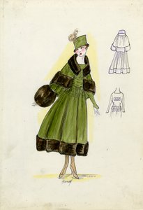Garnitur szyty na miarę, Doucet, jesień 1916 (ołówek i akwarela na papierze) autorstwa American School