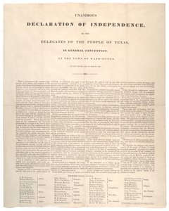 Deklaracja Niepodległości Teksasu: jednomyślna deklaracja niepodległości, wydrukowana przez Bakera i Bordensa, 2 marca 1836 r autorstwa American School