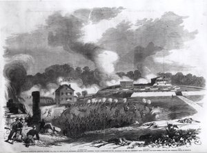 Bitwa pod Lexington, Missouri, 17-20 września 1861, z „Pictorial History of the American Civil War Franka Leslie”, 1862 autorstwa American School