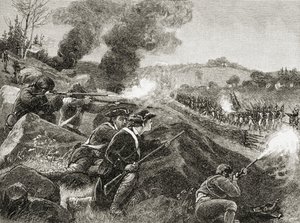 Brytyjczycy wycofujący się z Lexington, z „Krótkiej historii Stanów Zjednoczonych”, opublikowanej przez AS Barnes und Co. w 1885 r. autorstwa American School