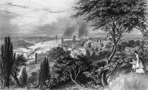 Miasto Cincinnati, Ohio, z Picturesque America, tom II, wydrukowany w Nowym Jorku 1872 autorstwa American School