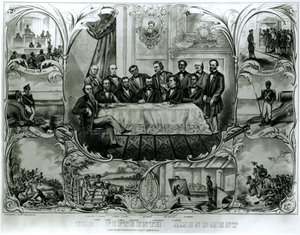 Piętnasta Poprawka, podpisana przez prezydenta Ulyssesa S. Granta (1822–85) Marzec 1870 (lito) (zdjęcie czarno-białe) autorstwa American School