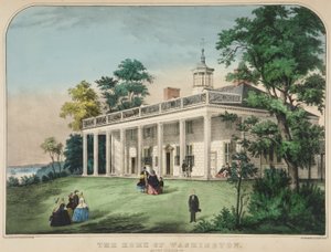 Dom Waszyngtona, Mount Vernon, Wirginia, wyd. c.1857 (kolor lito) autorstwa American School