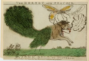 Szerszeń i Paw, czyli John Bull w niebezpieczeństwie, 1813 (akwaforta z grawerem) autorstwa American School