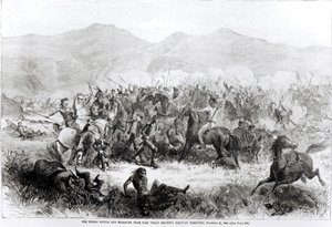 Indyjska bitwa i masakra w pobliżu Fort Philip Kearney, terytorium Dakotah, 21 grudnia 1866 r. autorstwa American School