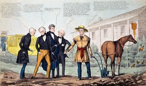 The North Bend Farmer and His Visitors, karykatura opublikowana przez H.R. Robinsona, c.1840-42 autorstwa American School
